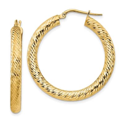 Curata 14k Yellow Gold Sparkle Cut Round Hoop Earrings - 35x34mm