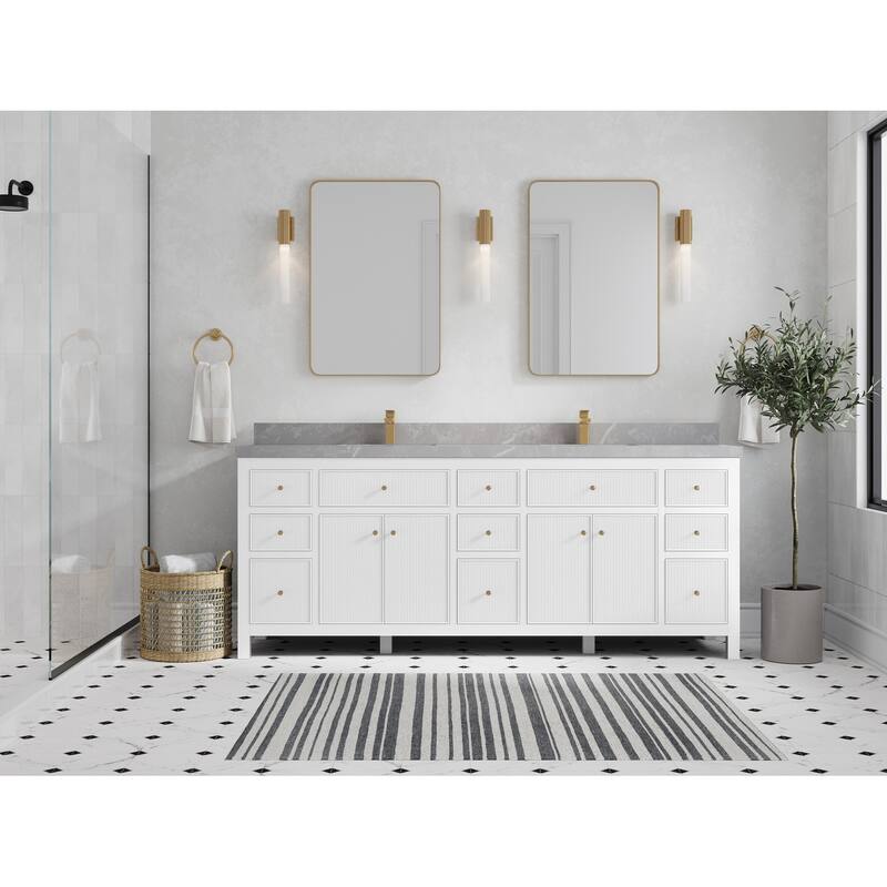 Willow Collections 84 in. W x 22 in. D Sonoma Free Standing Reeded Double Sink Bathroom Vanity with Countertop - 2" Pearl Gray - White