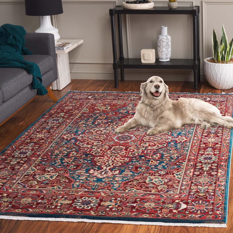 SAFAVIEH Kashan Marybeth Oriental Rug with Fringe - 6'7" Round - Blue/Red