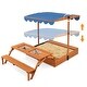 preview thumbnail 1 of 4, Kids Wooden Sandbox w/ Canopy Foldable Picnic Table & Bench w/ Sandpit Natural+Blue