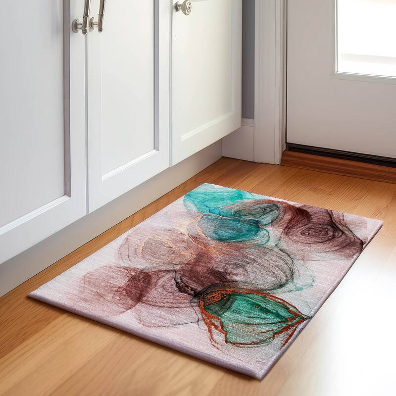 Premium Washable Super Soft Abstract Contemporary Mayfield Rug - Burgundy - 1' 8" x 2' 6" - Rectangle