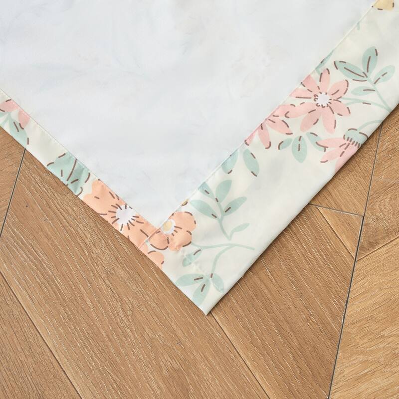 Loso 2 Panel Curtain Set, Microfiber, Soft White Green Floral Pattern