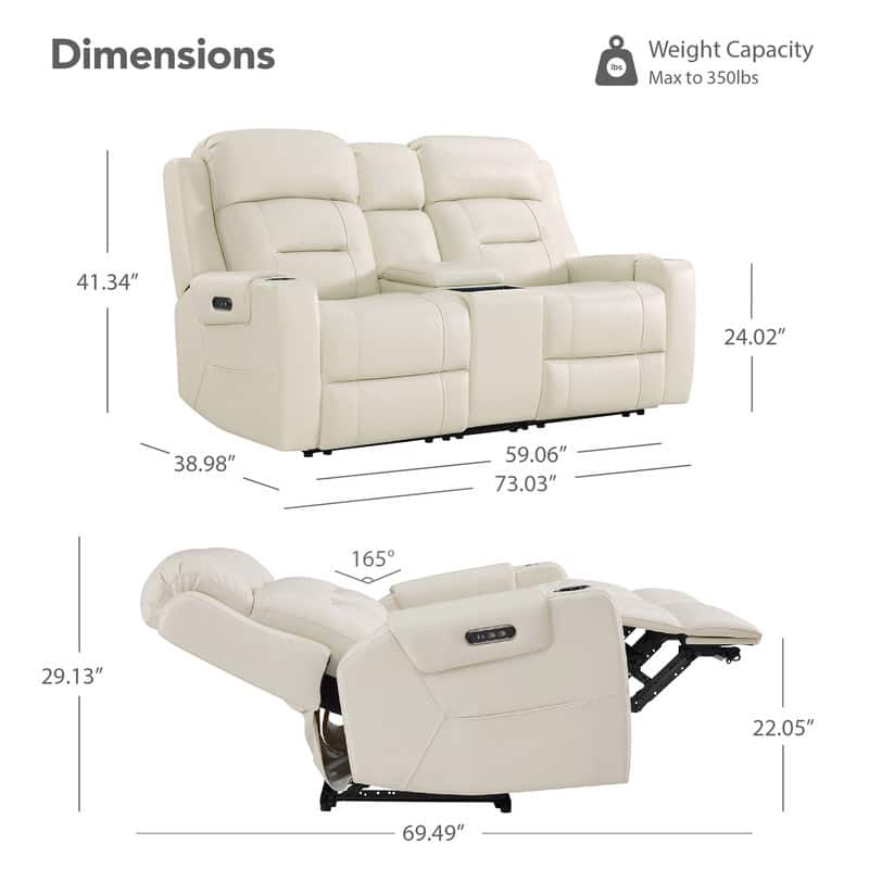 Spruce & Spring Genuine Leather Power Reclining Sofa with Wireless Charging