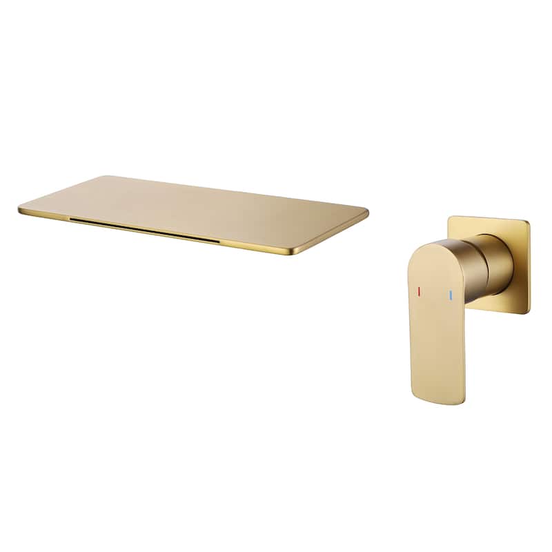 Solid Brass Wall Mounted Single-handle Bathroom Waterfall Faucet - Brushed Gold