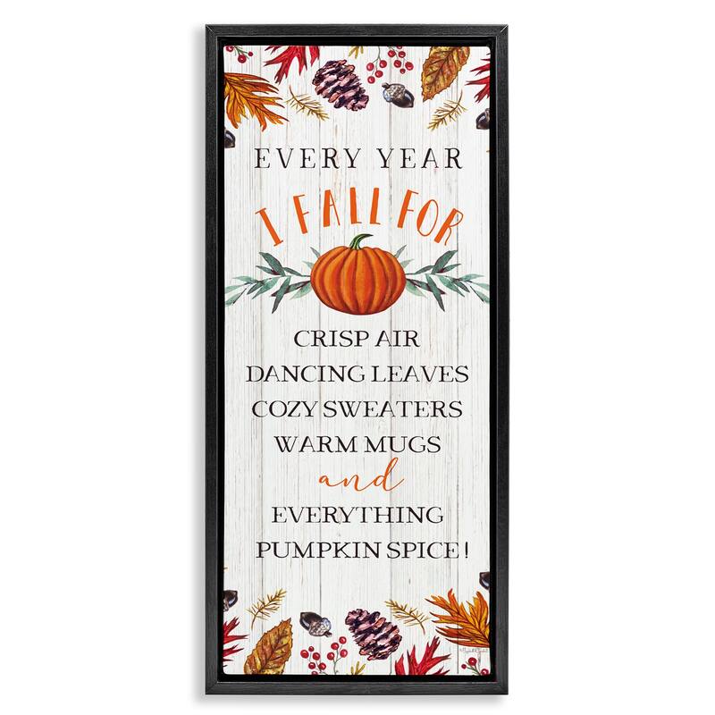 Stupell Every Year Favorite Fall Things Framed Floater Canvas Wall Art Design By Elizabeth Tyndall - 11 x 25 - Black