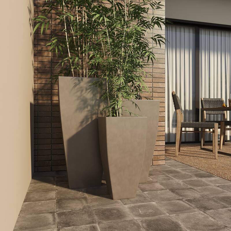 Gray or Dark Gray Metal Indoor Outdoor Light Weight Planter with Tapered Base and Polished Exterior (Set of 3)