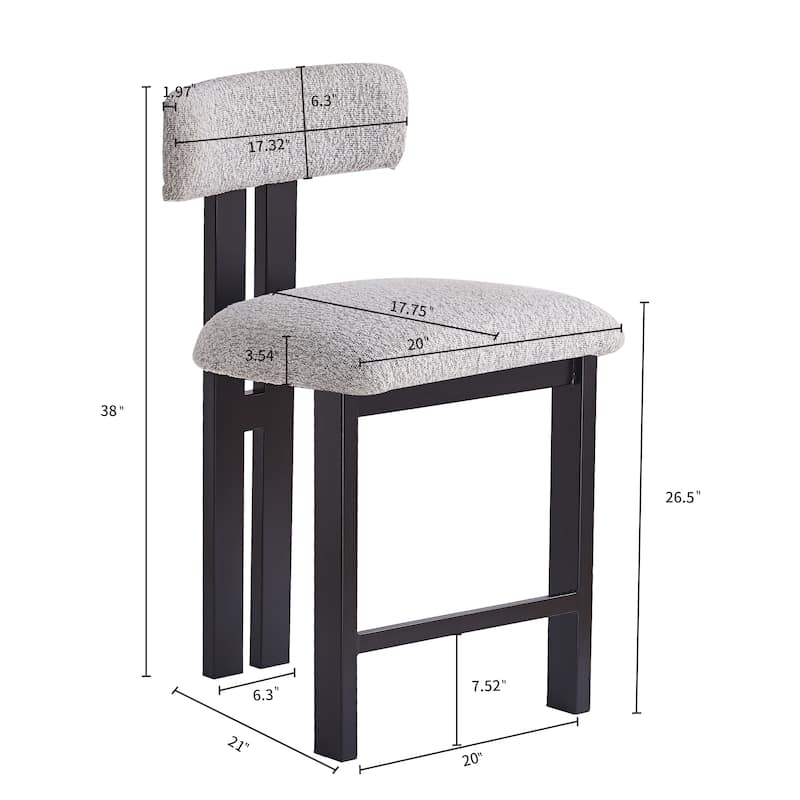 Roomfitters 26.5'' Round Upholstered Counter Stools, Set of 2 Low Back Bar Chairs with Black Metal Frame