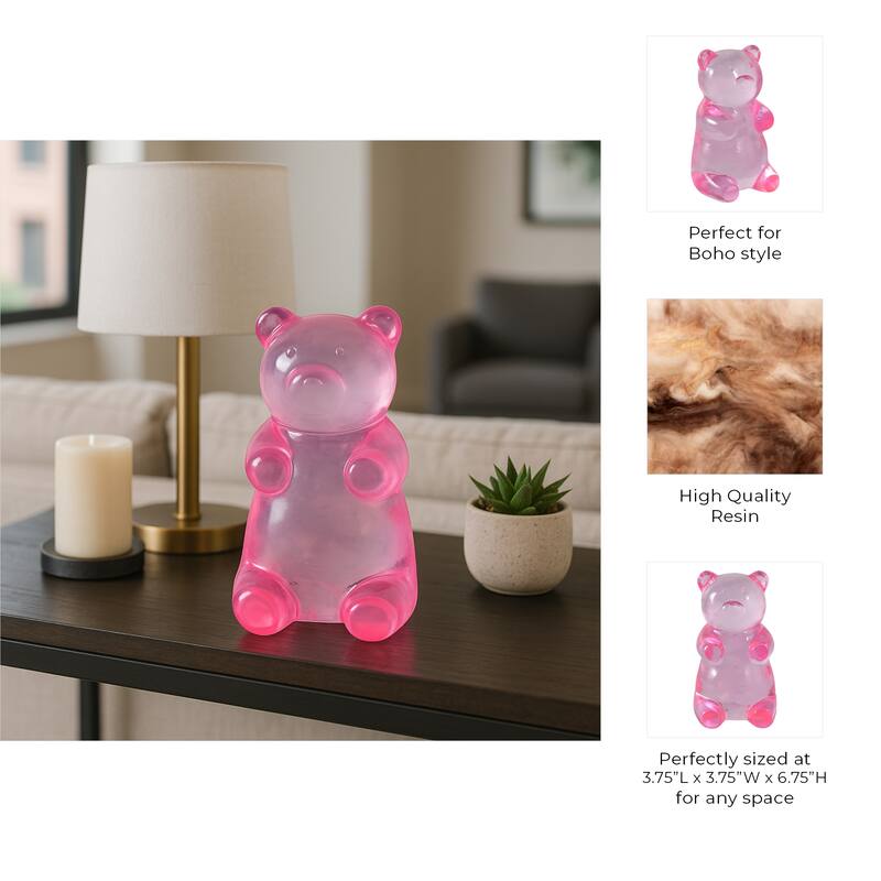 Resin Bear Figurine Boho Decor Bedroom Living Room Office - Pink - 6.75"