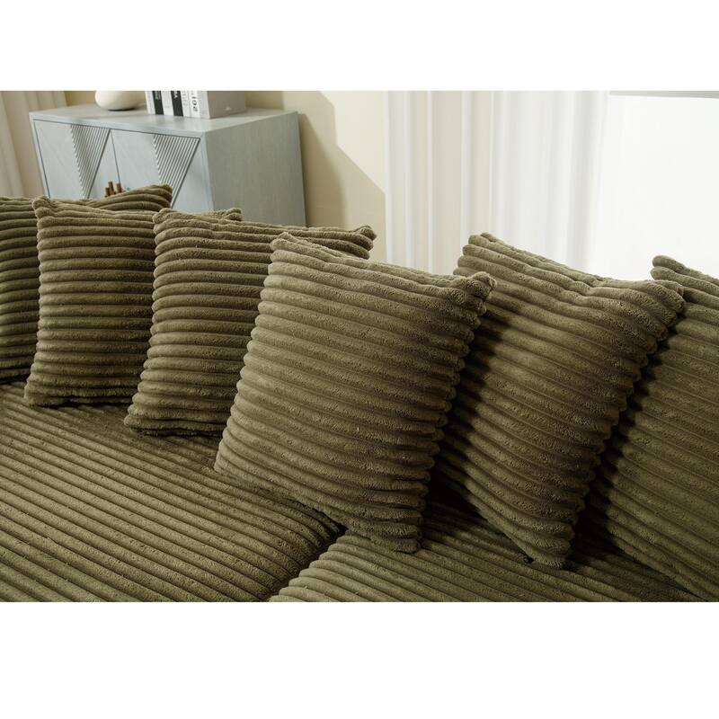 Modern 111" Sectional Couch, Oversized Corner Sofa with Chaise, 8 Throw Pillows, L Shaped Corduroy Sofa for Living Room