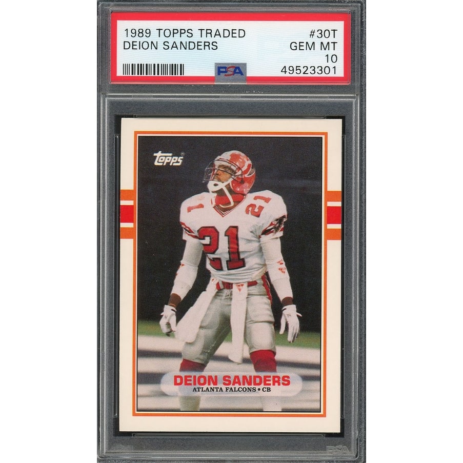Deion Sanders 1989 Topps Traded Football Rookie Card RC #30T Graded PSA 10 GEM MINT - 8'6" x 11'6"
