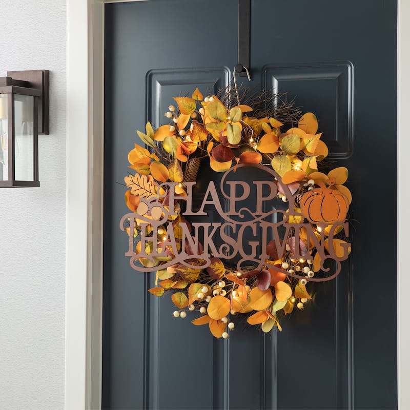 Glitzhome 24"L Fall Metal HAPPY THANKSGIVING / HAPPY HARVEST Wall Decor