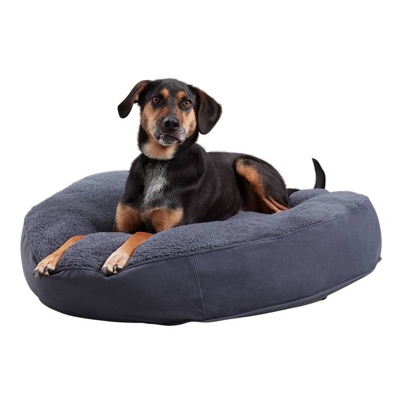Happy Hounds Scout Deluxe Sherpa Round Dog Bed - Medium (36") - Blue Steel