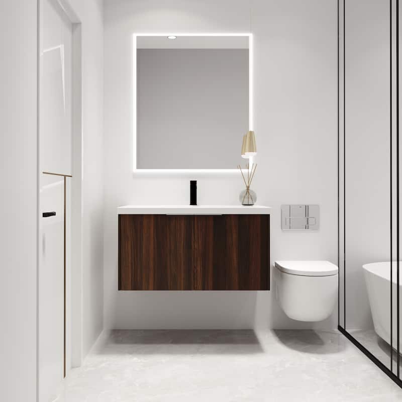 Malwee 24"/30"/36" Floating Bathroom Vanity, Modern Wall Mounted Bathroom Vanity with Resin Top and Soft Close Door