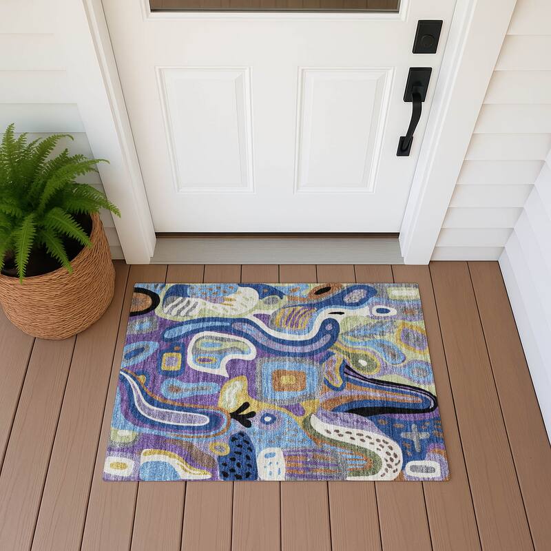 Machine Washable Indoor/ Outdoor Modern Picasy Chantille Rug - Purple - 1'8" x 2'6"