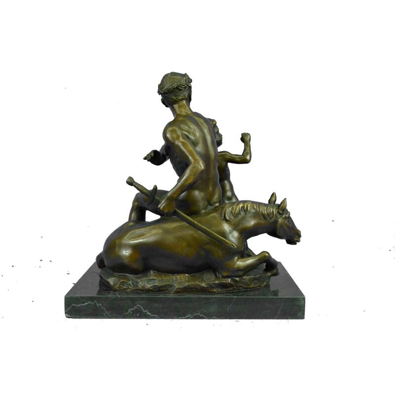 Signed French Artist Barye Roman Gladiator Sitting On Horse Bronze Sculpture