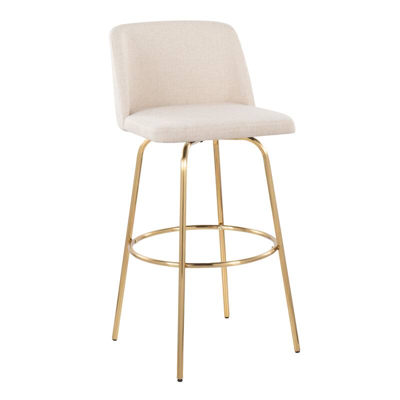 Silver Orchid Vallberga 30" Fixed-Height Bar Stool with Metal Base & Round Gold Footrest (Set of 2) - Cream Noise Fabric/Gold Metal Base