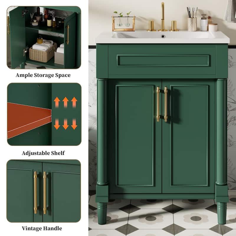 Bathroom Vanity with Sink, Multifunctional Small Bathroom Cabinet, Bathroom Vanities with 2 Doors & Adjustable Shelf