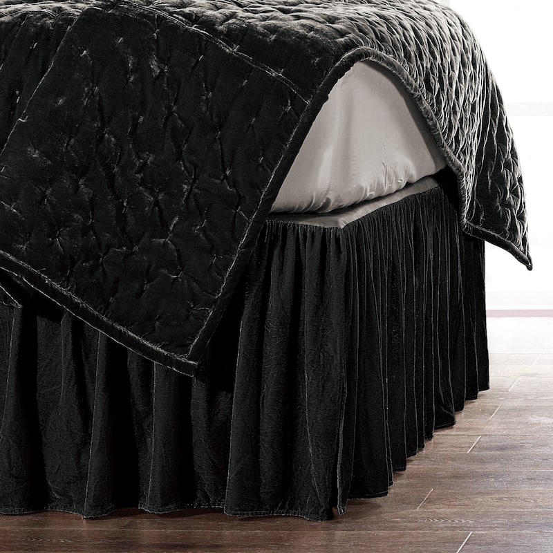 HiEnd Accents Stella Faux Silk Velvet Romantic Western Bedding 1 Piece Bed Skirt - King - Black