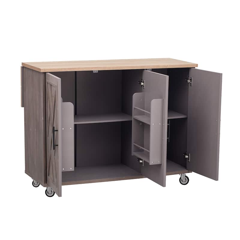Mobile Kitchen Island Cart with Drop Leaf, Rolling Island Cart on Wheels, Storage Shelves & Towel Rack, Portable Kitchen Cabinet