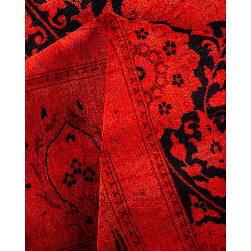 Overton Hand Knotted Wool Vintage Inspired Modern Contemporary Overdyed Black Area Rug - 9' 3" x 16' 3"