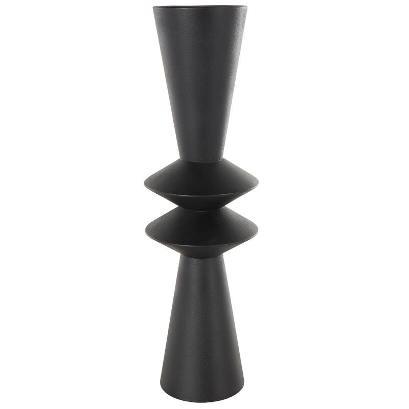 Black Metal Art Deco Fluted Decorative Vase