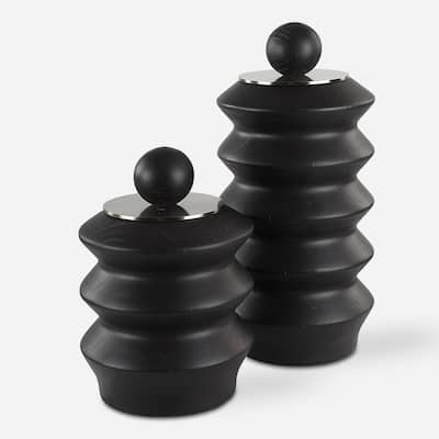 Uttermost Accordion Black Wood Containers, Set Of 2