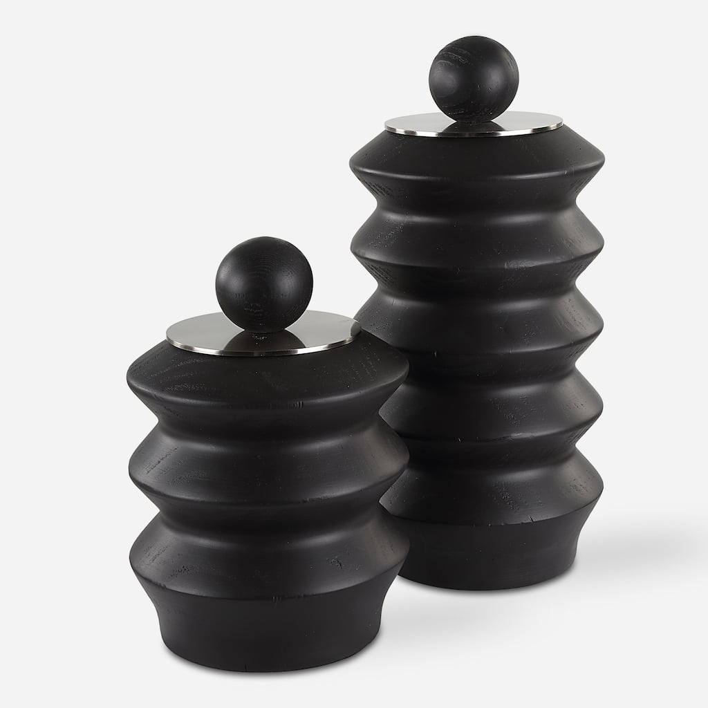 Uttermost Accordion Black Wood Containers, Set Of 2
