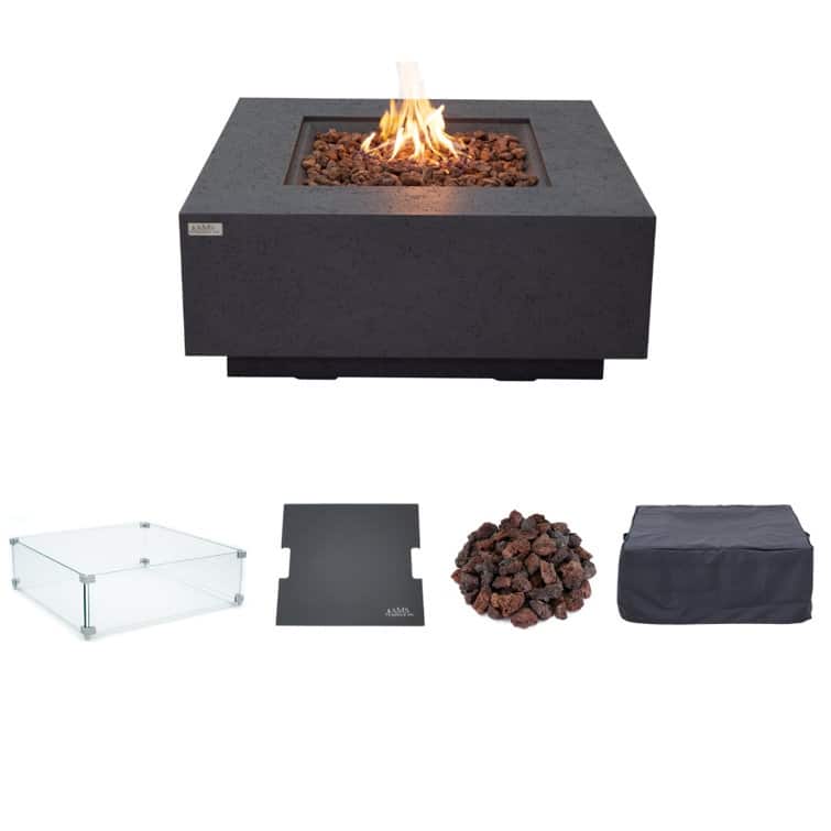 AMS Fireplace Brooklyn Travertine Fire Pit Bundle - 40" x 40" x 17"