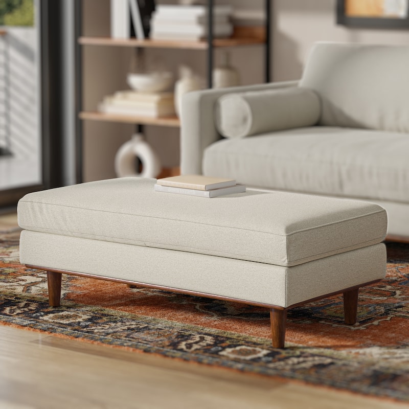 WYNDENHALL Brixley 49 inch Wide Mid-Century Modern Table Ottoman - Cream White
