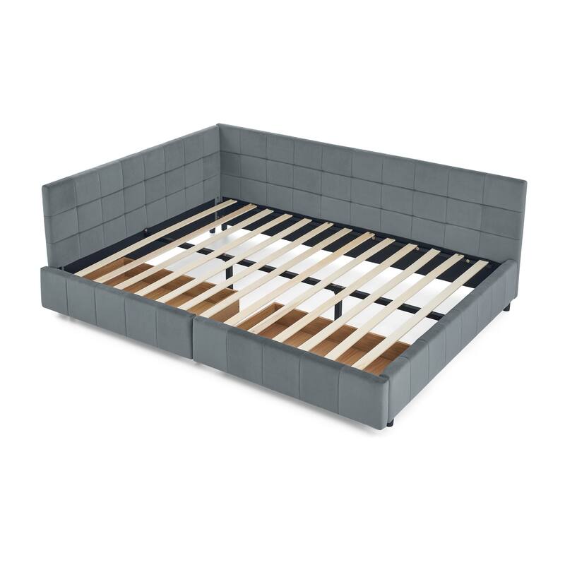 Queen Size Storage Upholstered Tufted Bed Frame, Sofa Bed Frame with Comfortable Backrest and Armrests