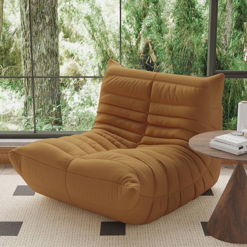 Fireside Chair Single Sofa Teddy Fabric Bean Bag Chair - Tan