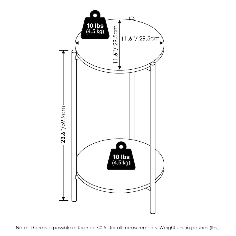 Furinno Besi 2-Tier Modern Tall Round Side End Table with Sturdy Metal Legs, Americano, Set of 2