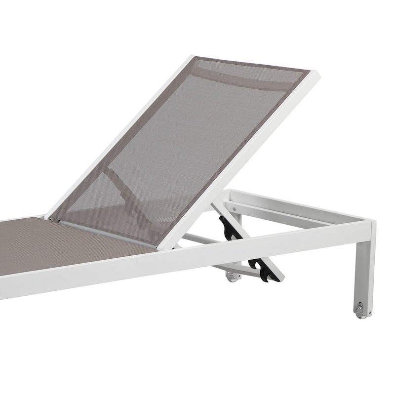 Edie 76 Inch Outdoor Adjustable Chaise Lounger, Metal Frame, Gray Textilene