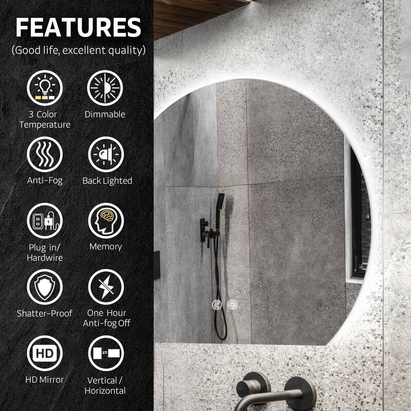 Yulika Irregular LED Mirror for Bathroom with Front Light and Backlit with Dimmable 3 Light Modes