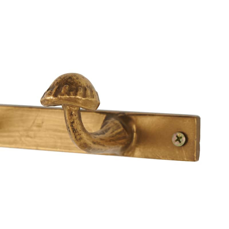 Metal Mushroom 8 Hanger Wall Hook - Set of 2 Gold - Roche River Decor - 3"W x 23"L x 2"H