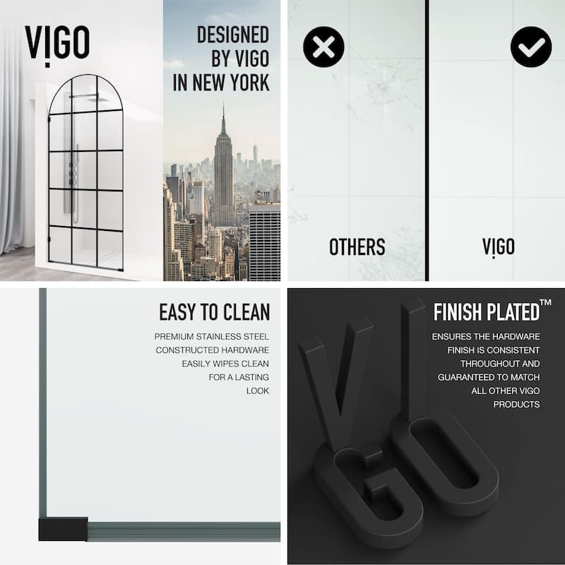 Vigo VG6094GCL3478 Arden 78" High x 34" Wide Hinged Framed Shower Door