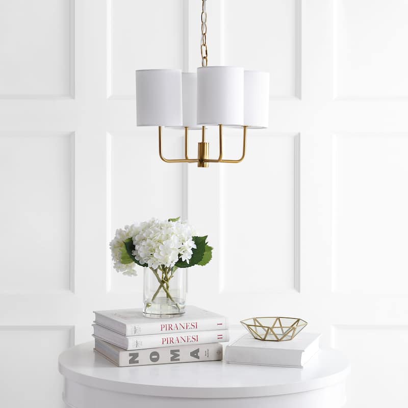 SAFAVIEH Lighting Rettie Adjustable 4-Light LED Brass Chandelier - 15.5" x 15.5" x 16.5-88.5" - Brass Gold