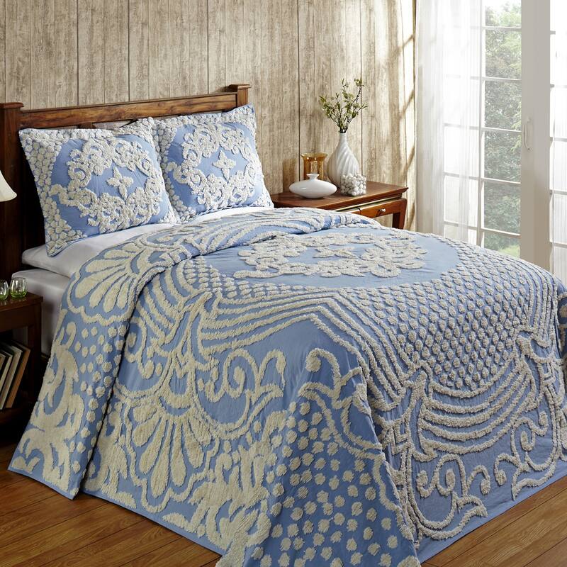 Better Trends Florence Collection 100% Cotton Chenille Tufted Medallion Design Bedspread Set - Machine Washable & Tumble Dry