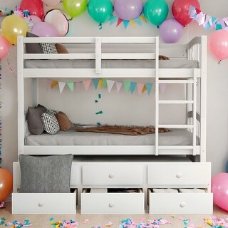 Twin over Twin Bunk Bed With Ladder And Safety Rail,Trundle with 3 Drawers