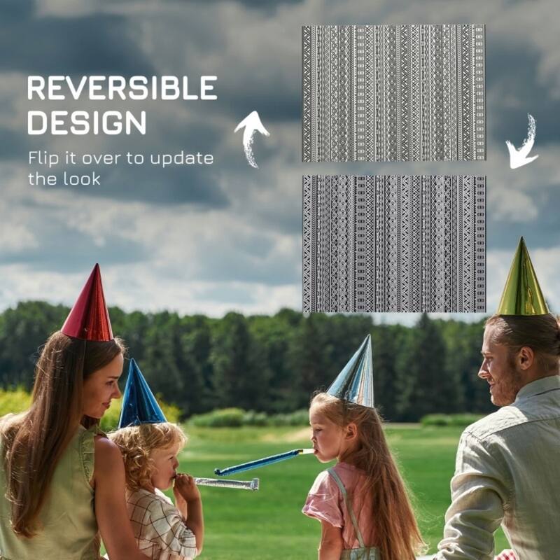 Reversible Outdoor Rug Boho Pattern, UV-Protected Foldable Polypropylene Mat with Carry Bag