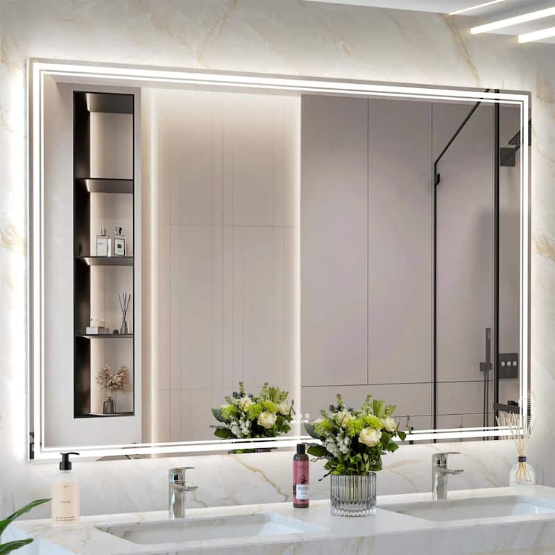 60" x 40" LED Bathroom Wall Mirror with 3 Color Modes,Aluminum Frame