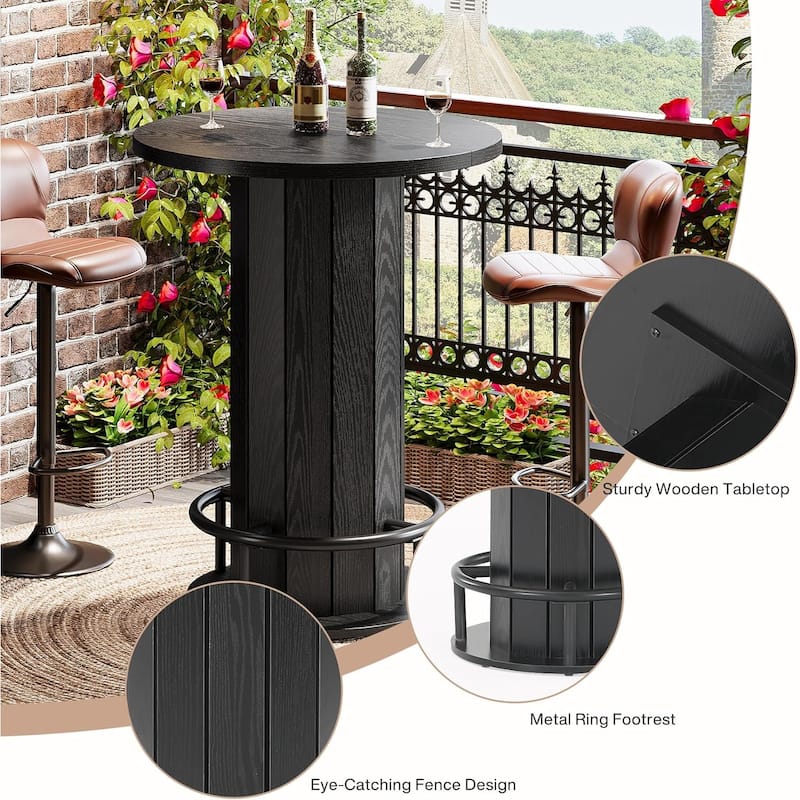 39.4" H Brown MDF Round Bar Table, Farmhouse Bistro Pub Table for Living Room