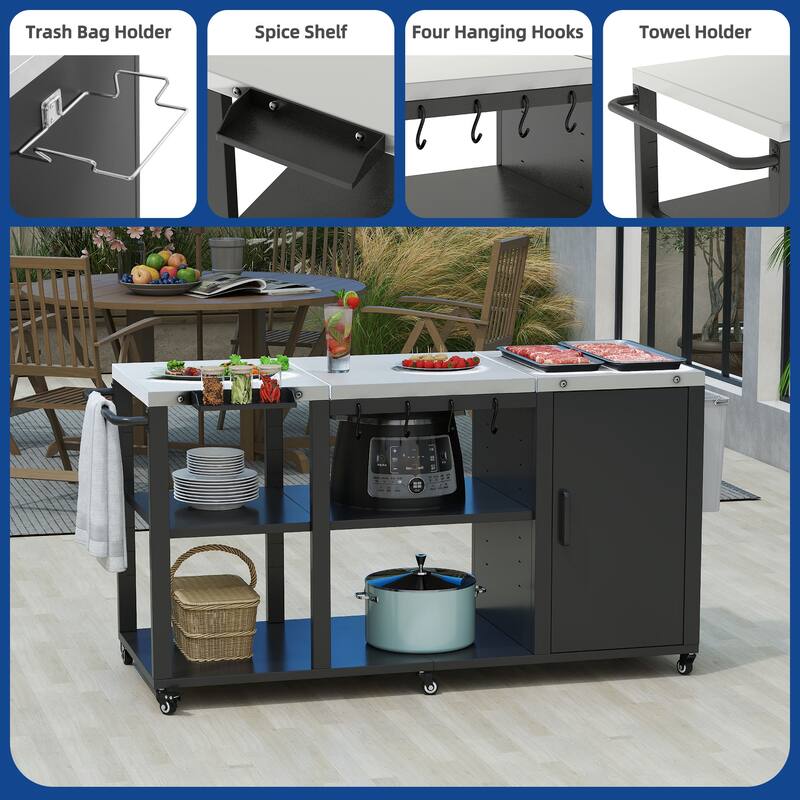 Moasis Outdoor Grill Cart Table with Removable Stainless Steel Tabletop and Storage Shelves