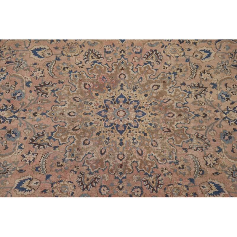 Hand Knotted Oriental 100% Wool Carpet Traditional Floral Pink Mashad Area Rug - 12' 5'' X 9' 4''
