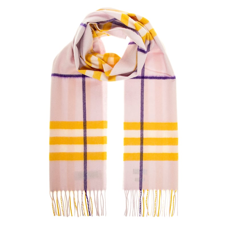 Burberry Check 100% Cashmere Scarf - Purple and Yellow Check