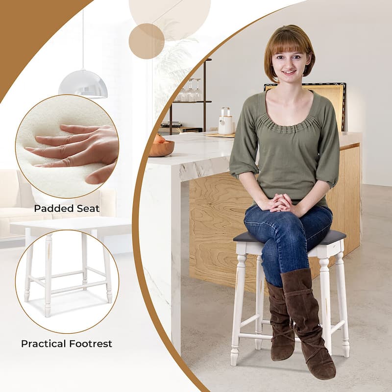 Gymax 24'' Bar Stool Set of 4 w/ Padded Seat Cushions Rubber Wood Legs