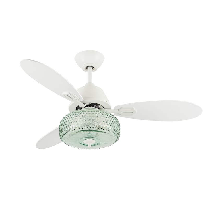 Lottie River of Goods 3-blade 42-inch Modern Indoor Ceiling Fan with Green Hand-Blown Glass Shade and Remote Control