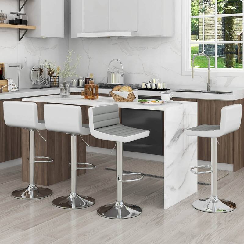 Costway Set of 4 Bar Stools Adjustable Barstool PU Leather Swivel Pub