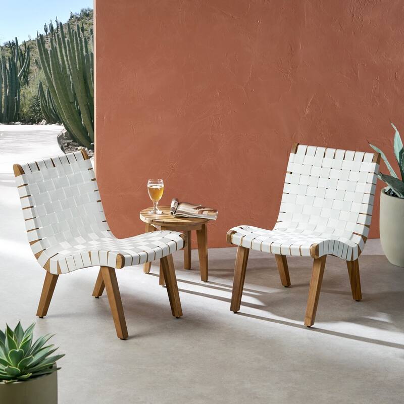 3-Piece Acacia Wood Outdoor Patio Conversation Set,Weave Rope Seating Set with Coffee Table