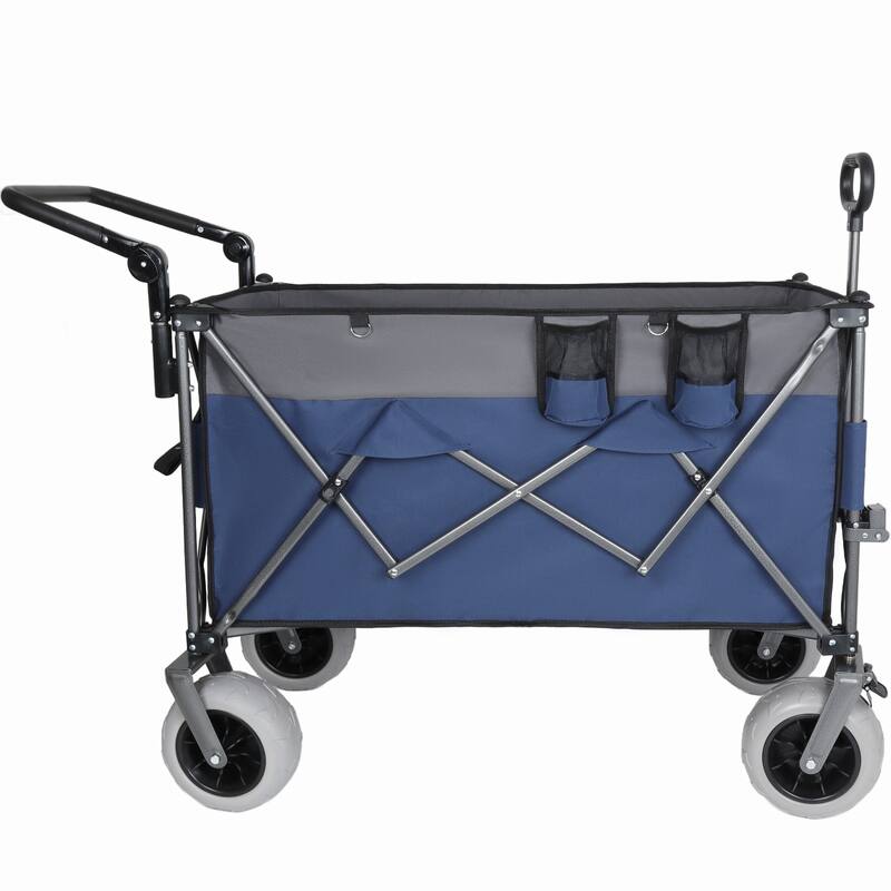 Multi-Functional Push-Pull Folding Wagon Cart with Rotating Handle & 9"x4" Beach Tires for Camping & Beach -300L XL Heavy-Duty